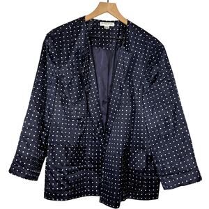 Pendleton Blazer Womens Plus Size 22W Navy Blue Silk Blend Work Square Dot Corp